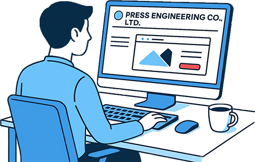 PCでコーポレートサイト制作する人のイラスト