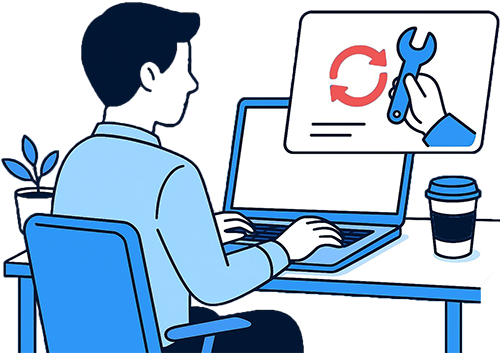 PCでWebサイトを保守・更新管理する人のイラスト